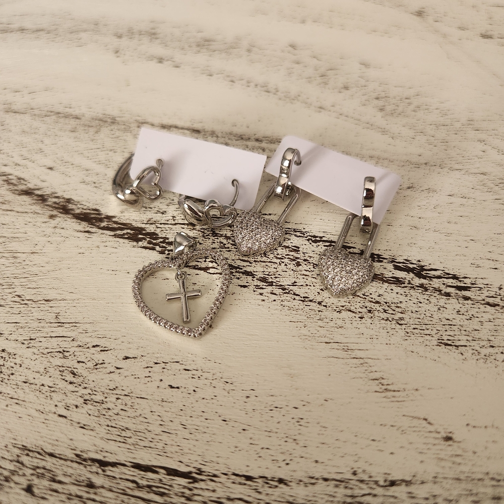 Silver Heart and Cross Jewelry Set